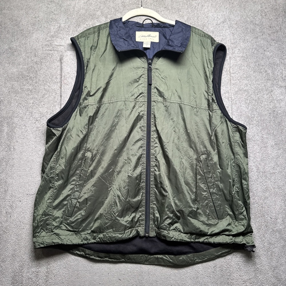 Vintage Eddie‎ Bauer Mens Green Zip Vest Large Lightweight Outdoor 80s 90s